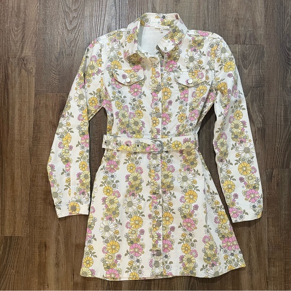 Baevely Floral Retro Denim Mini Dress Medium - Picture 2 of 9